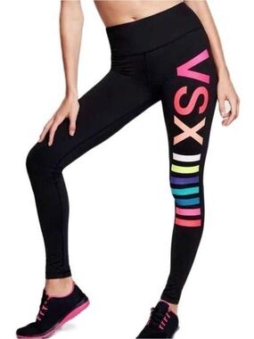 Victoria's Secret Black Leggings with Rainbow VSX Side Print